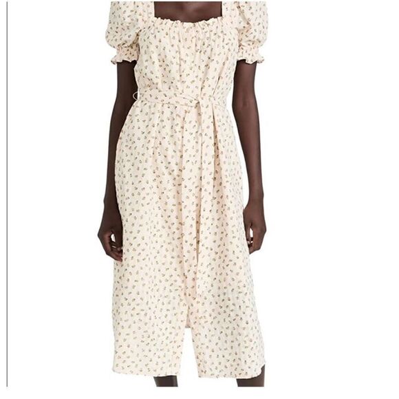 English Factory Dresses & Skirts - English Factory S Puff Sleeve Midi Dress Yellow Microfloral Cottagecore Milkmaid